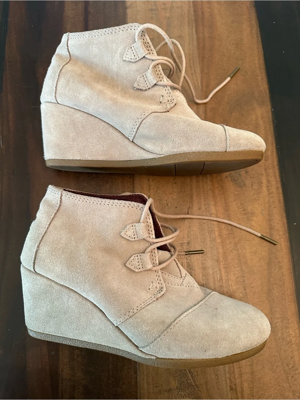 Toms Suede Wedge Lace-Up Booties